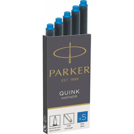 Parker Αμπούλες Μελάνης Για Πένα Quink Washable Μπλε 5 Τεμ.