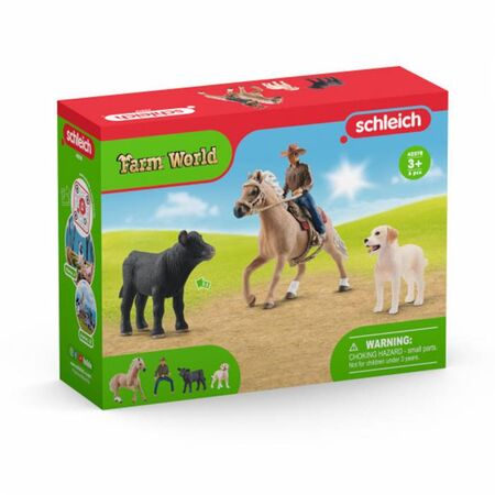 Schleich Μινιατούρες Σετ Παιχνιδιού Καουμπόι Με Άλογο Σκύλο Μοσχαράκι