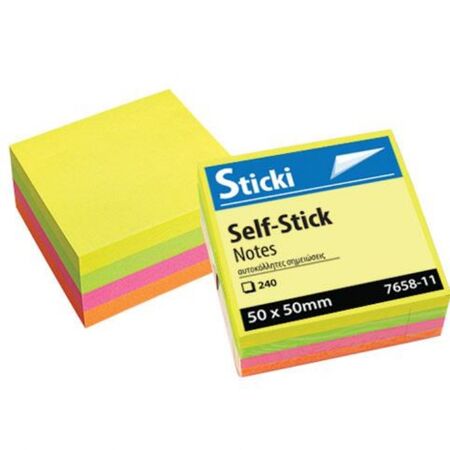 Sticki Αυτοκόλλητα Χαρτάκια 50x50mm Neon 240Φ.