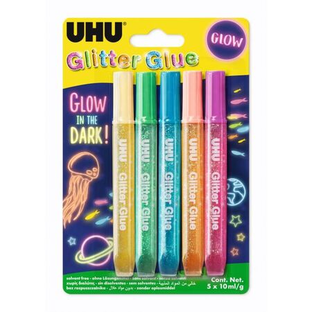 UHU Glitter Glue Κόλλα 10ml 5 Τεμ. Glow In The Dark