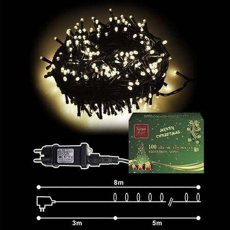 Xmasfest Φωτάκια 100 LED Με Controller Λευκά Θερμό 1131021 93-1001