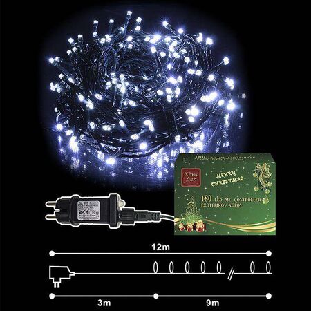 Xmasfest Φωτάκια 180 LED Με Controller Λευκά Ψυχρό 1132591 93-2571