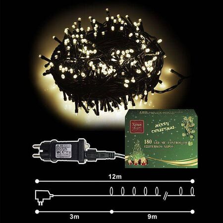 Xmasfest Φωτάκια 180 LED Με Controller Λευκά Θερμό 1131024 93-1004