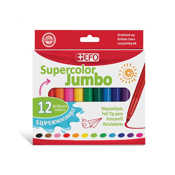 EFO Μαρκαδόροι Πλενόμενοι Ζωγραφικής Supercolor Jumbo 12 Τεμ.