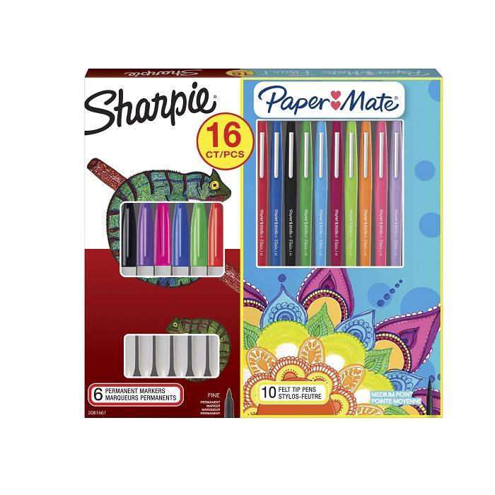 Sharpie Μαρκαδόροι Ζωγραφικής Assortment Box Fine 0.9mm 6 Τεμ. & 10 Στυλό PaperMate