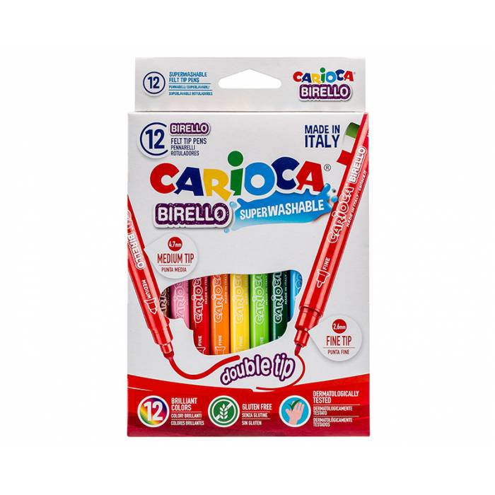 Carioca Μαρκαδόροι Πλενόμενοι Ζωγραφικής Birello Dual Tip 12 Τεμ.