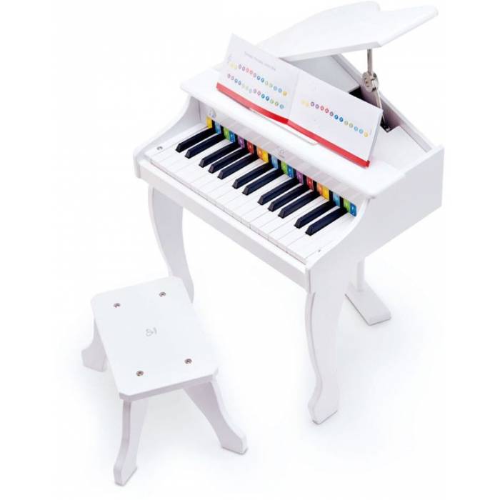Hape Deluxe White Grand Piano - Λευκό Πιάνο Σαν Αληθινό Με 30 Πλήκτρα Και Καρεκλάκι E0338