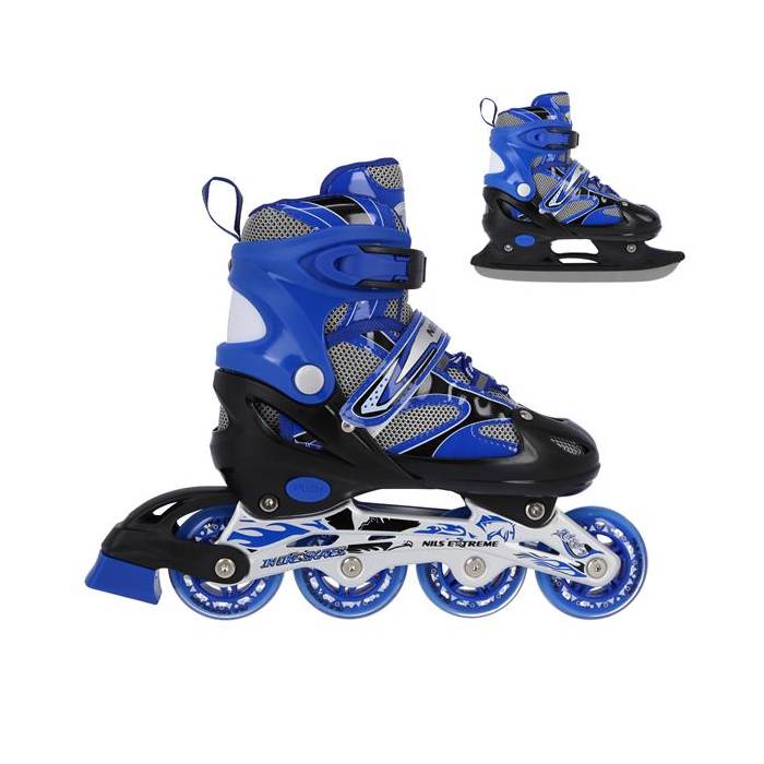Nils Extreme Αυξομειούμενα Πατίνια Roller Σετ 2 Σε 1 Inline/Ice Skates NH18366 Blue