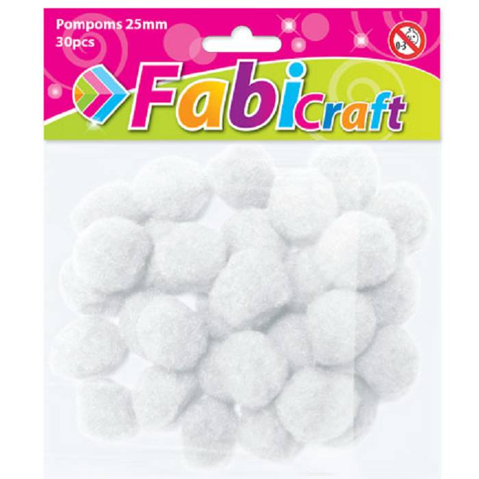 Fabi Πομ-Πομς Χειροτεχνίας 2,5cm Άσπρο 30 Τεμ.
