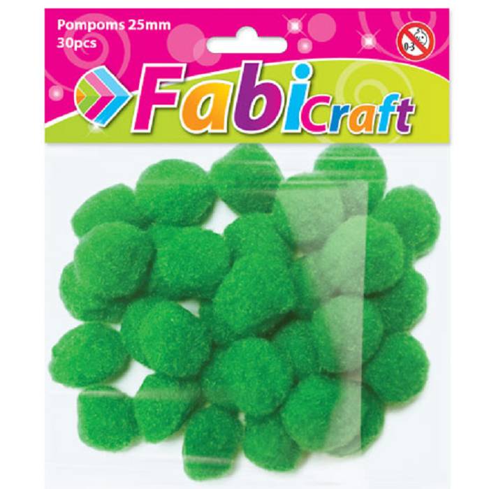 Fabi Πομ-Πομς Χειροτεχνίας 2,5cm Πράσινο 30 Τεμ.