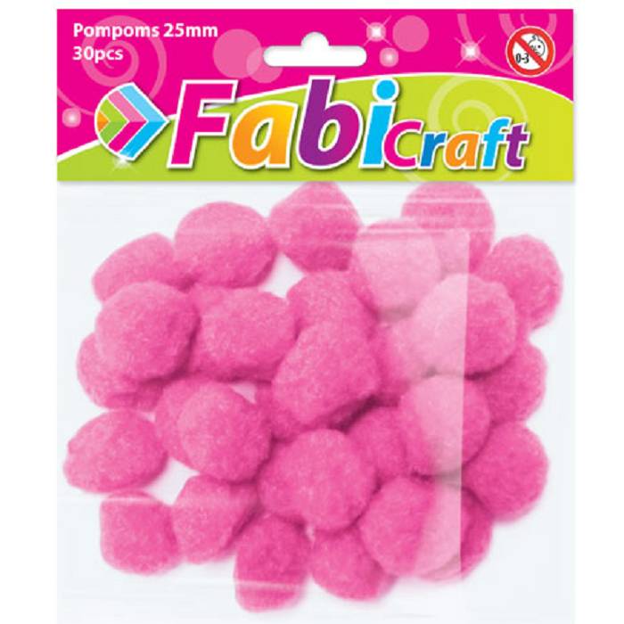 Fabi Πομ-Πομς Χειροτεχνίας 2,5cm Ροζ 30 Τεμ.