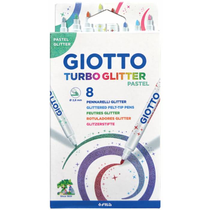 Giotto Μαρκαδόροι Πλενόμενοι Ζωγραφικής Turbo Glitter Pastel 8 Τεμ.