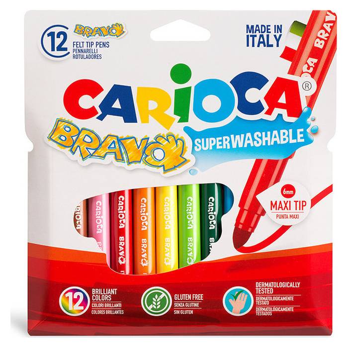 Carioca Μαρκαδόροι Πλενόμενοι Ζωγραφικής Bravo 12 Τεμ.