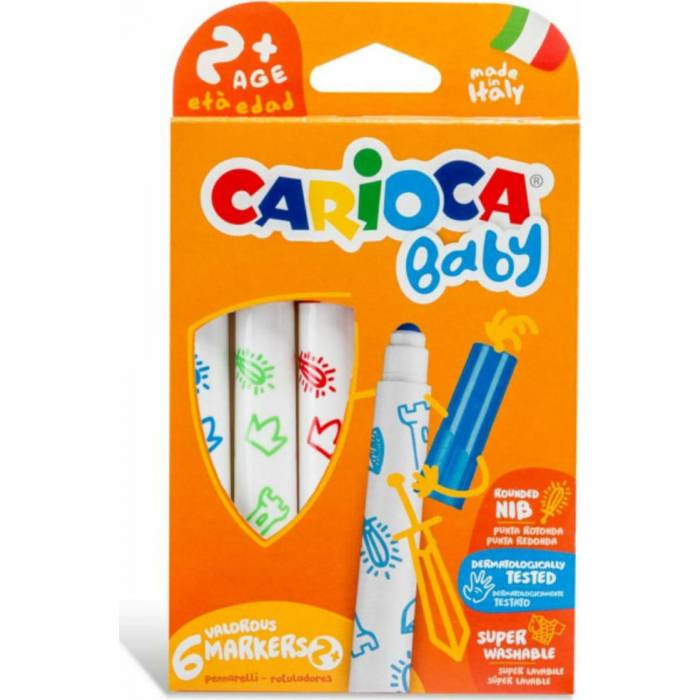 Carioca Μαρκαδόροι Πλενόμενοι Ζωγραφικής Baby Jumbo 6 Τεμ.