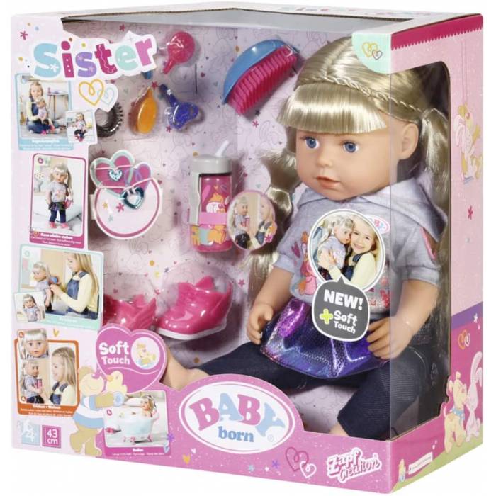 Zapf Κούκλα Baby Born Soft Touch Sister Blond 43cm