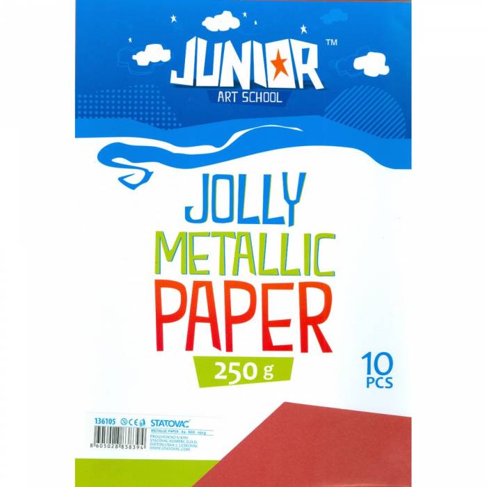Unipap Junior Art School Μπλοκ Χαρτόνια Μεταλλιζέ Jolly Metallic Paper A4 10 Φύλλα 250gr Κόκκινο