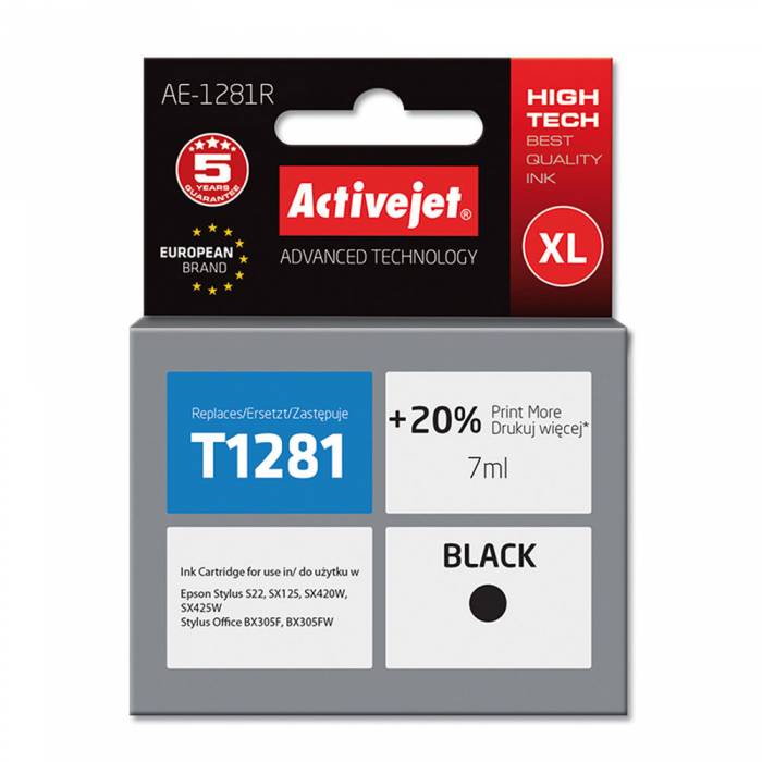 Activejet Μελάνι Συμβατό Epson T1281 AE-1281N C13T12814011 Black 15ml