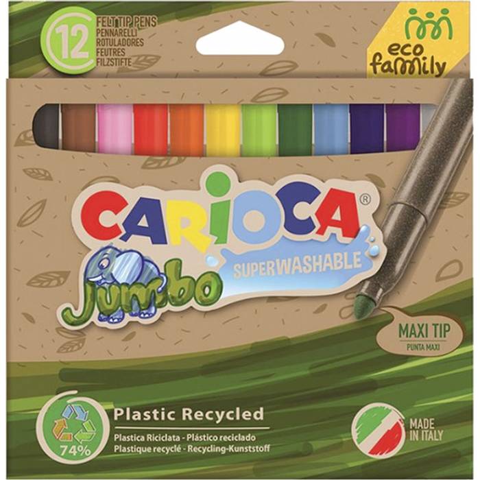 Carioca Μαρκαδόροι Πλενόμενοι Ζωγραφικής Jumbo ECO Family 12 τεμ.