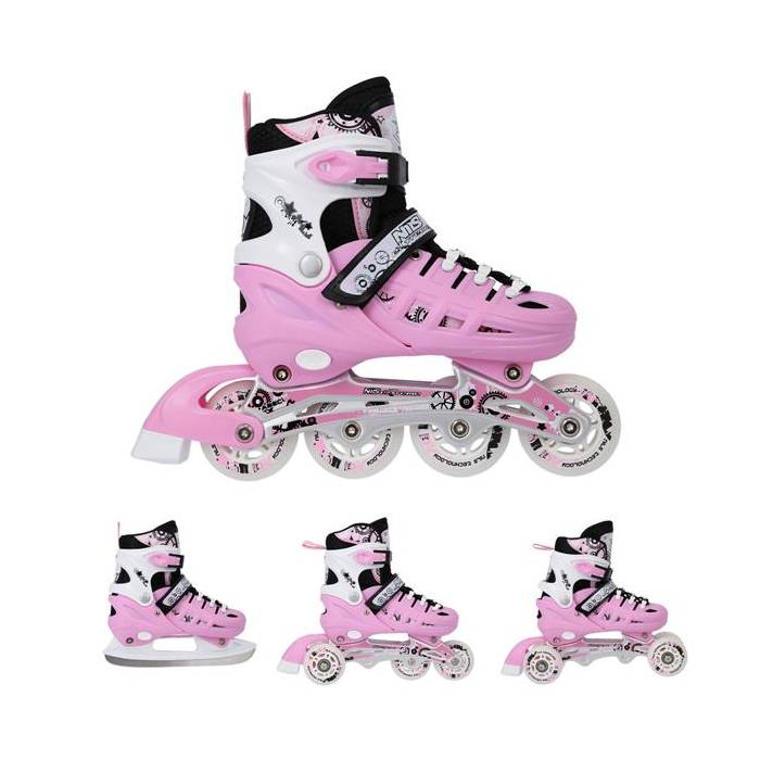 Nils Extreme Αυξομειούμενα Πατίνια Roller Σετ 4 Σε 1 Inline/Ice Skates NH10905 Pink