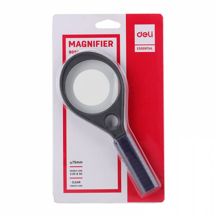 Deli Φακός Μεγεθυντικός Πλαστικός Μεγάλος 2,2x-5x Μαύρος 75mm