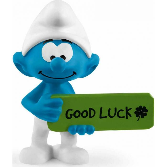 Schleich Μινιατούρα Στρουμφάκι Με Πινακίδα "Good Luck" (Smurfs)