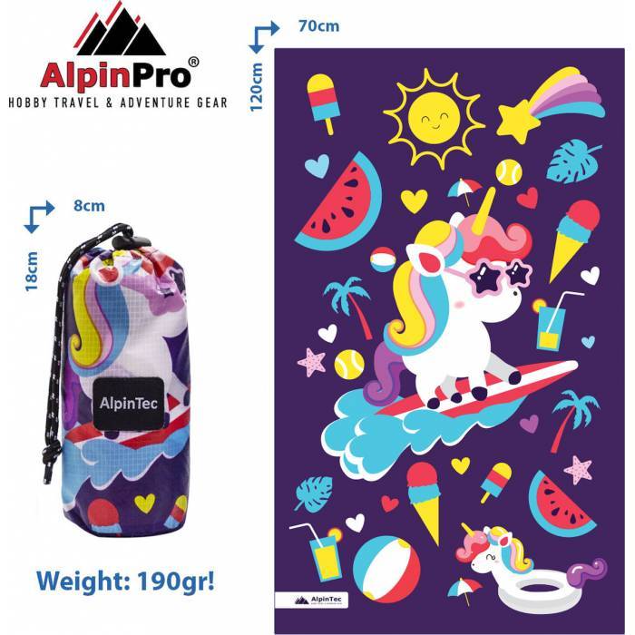 AlpinTec Πετσέτα Παιδική Dryfast Shapes Microfiber Μωβ Surfing Pony 120x70cm