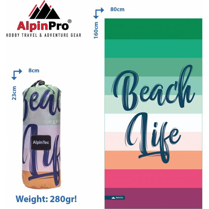 AlpinTec Πετσέτα Παιδική Dryfast Shapes Microfiber Πολύχρωμη Beach Life 160x80cm