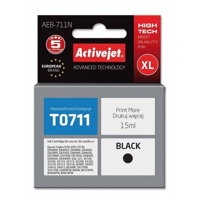 Activejet Μελάνι Συμβατό Epson T0711 AEB-711N C13T07114011 Black 15ml