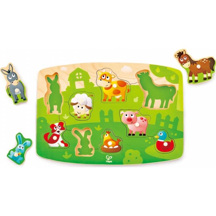 Hape Farmyard Peg Puzzle Πολύχρωμο Παζλ Με Ζωάκια E1408A