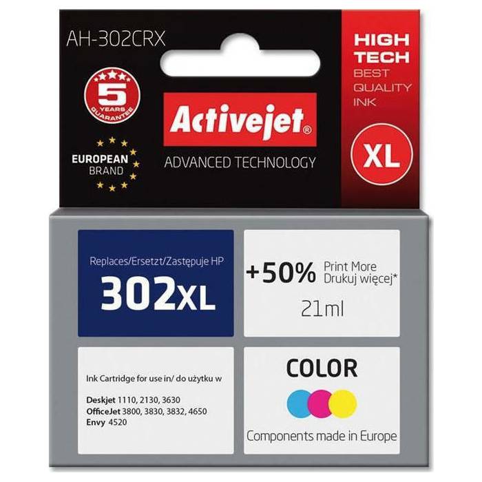 Activejet Μελάνι Συμβατό HP 302XL F6U67A Color 21ml