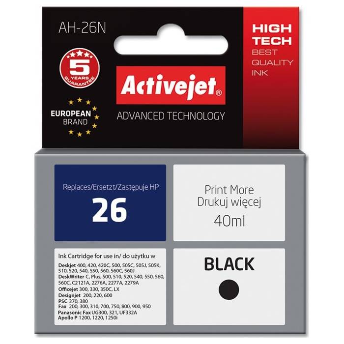 Activejet Μελάνι Συμβατό HP 26 51626AE Black 40ml
