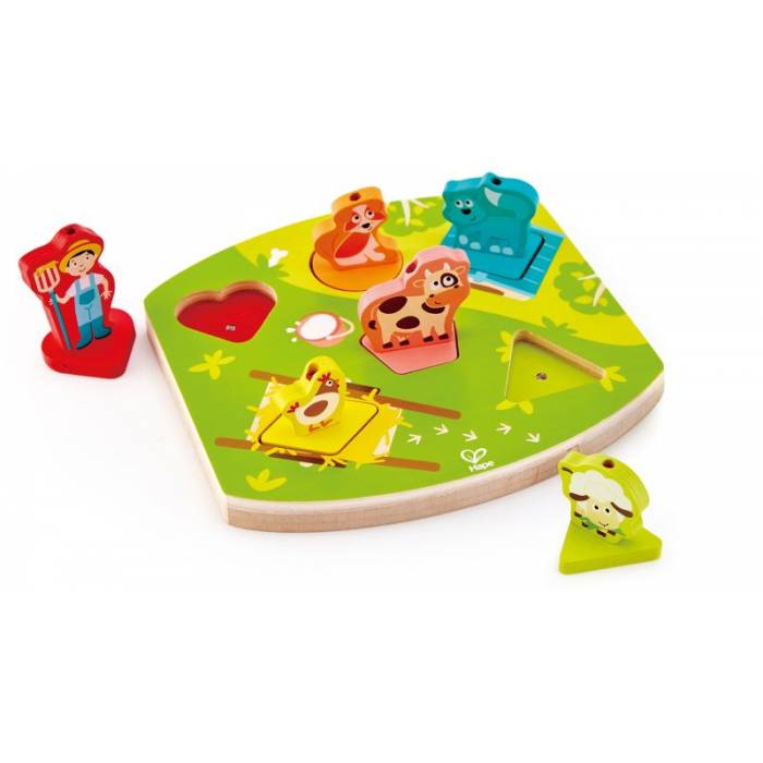 Hape Happy Puzzles Ξύλινο Παζλ Ζωάκια Φάρμας Με Ήχο E1614A