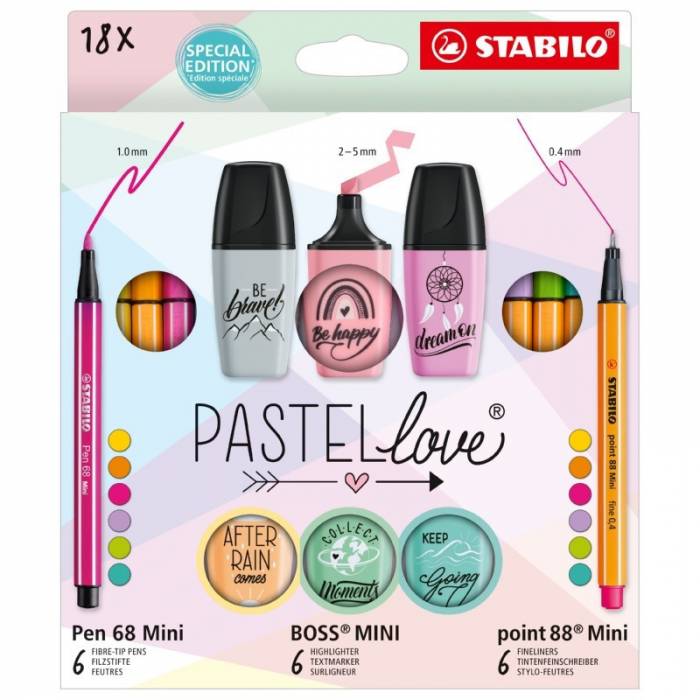 Stabilo Pastellove Μαρκαδόροι Σχεδίου (Pen Mini 68, Boss Mini, Point 88 Mini) Set 18 Τεμ.