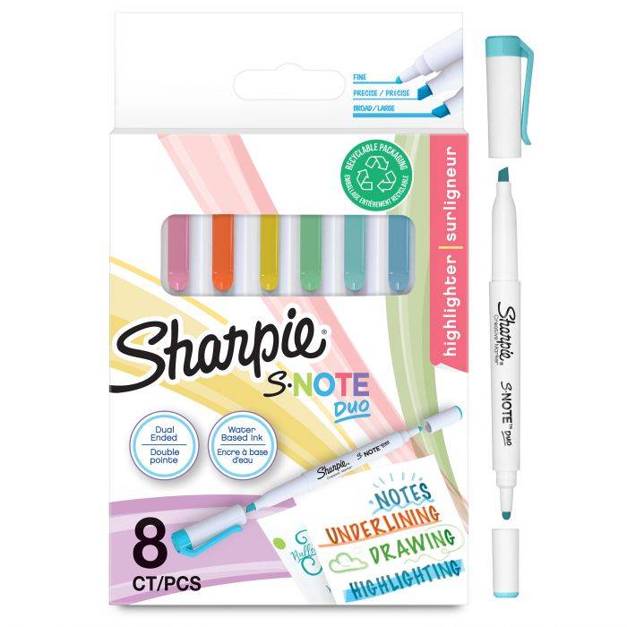 Sharpie Μαρκαδόροι Υπογράμμισης S-Note Duo Twin Tip Markers Blister 8 Τεμ.