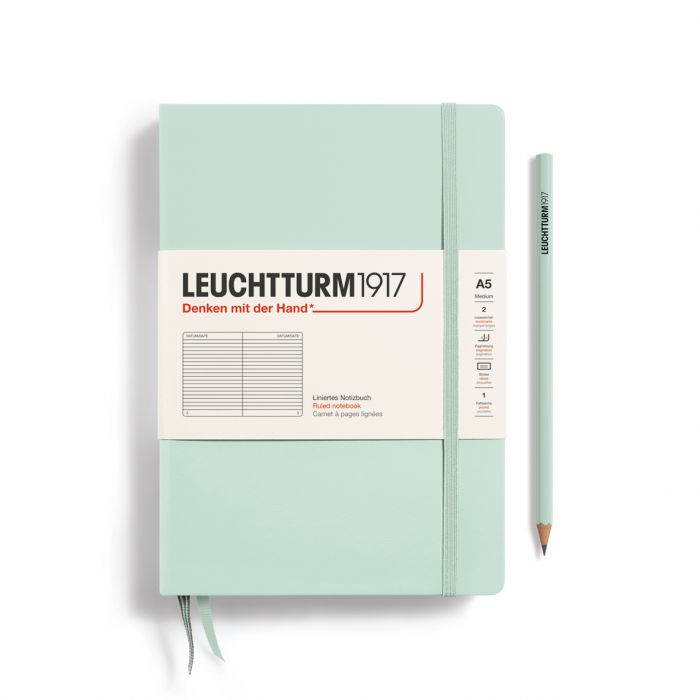 L NOTEBOOK HC A5 MED RULED MINT GREEN 251p