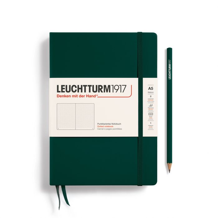 L NOTEBOOK HC A5 MED DOTTED FOREST GREEN 251p