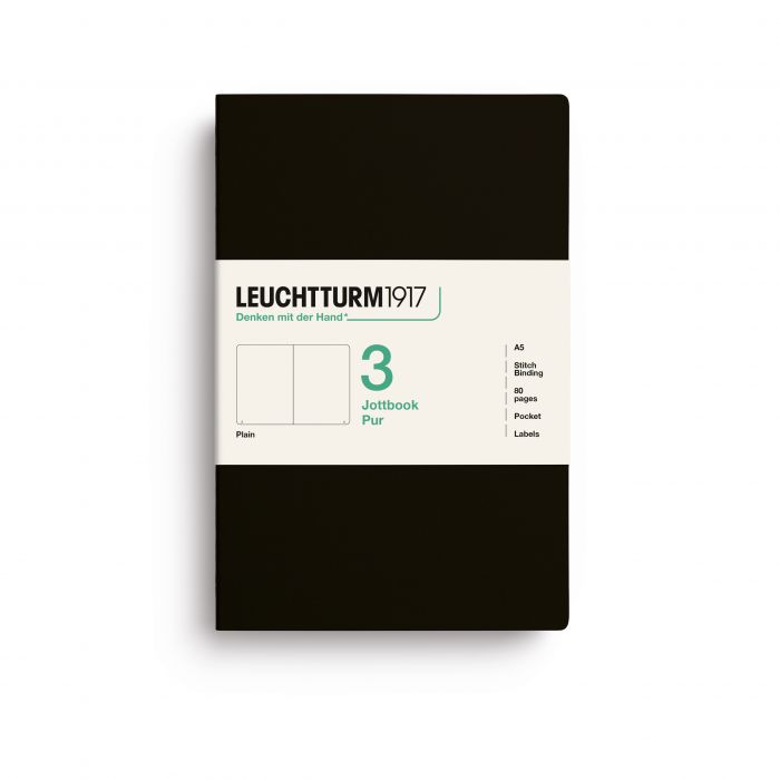 L JOTTBOOK PUR A5 PLAIN BLACK Pack3 80p