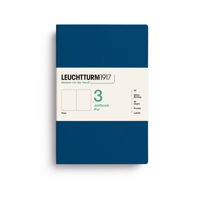 L JOTTBOOK PUR A5 PLAIN INDIGO Pack3 80p