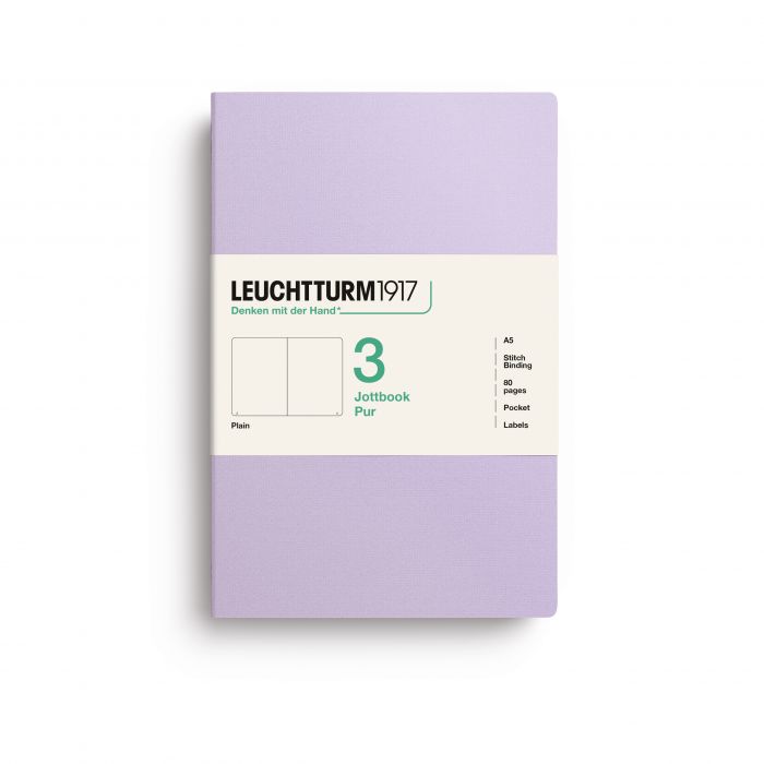 L JOTTBOOK PUR A5 PLAIN LILAC Pack3 80p