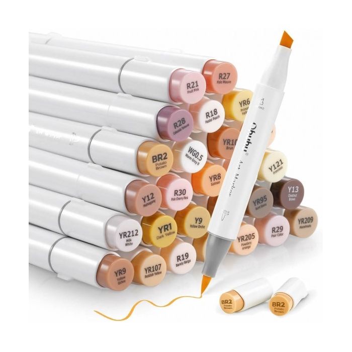 Ohuhu Honolulu Alcohol Art Markers Σετ 36 Χρώματα Skin Tone Brush And Chisel