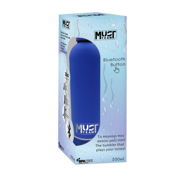 Must Παγούρι Θερμός Ανοξείδωτο Με Ηχείο Bluetooth Μπλε 500ml