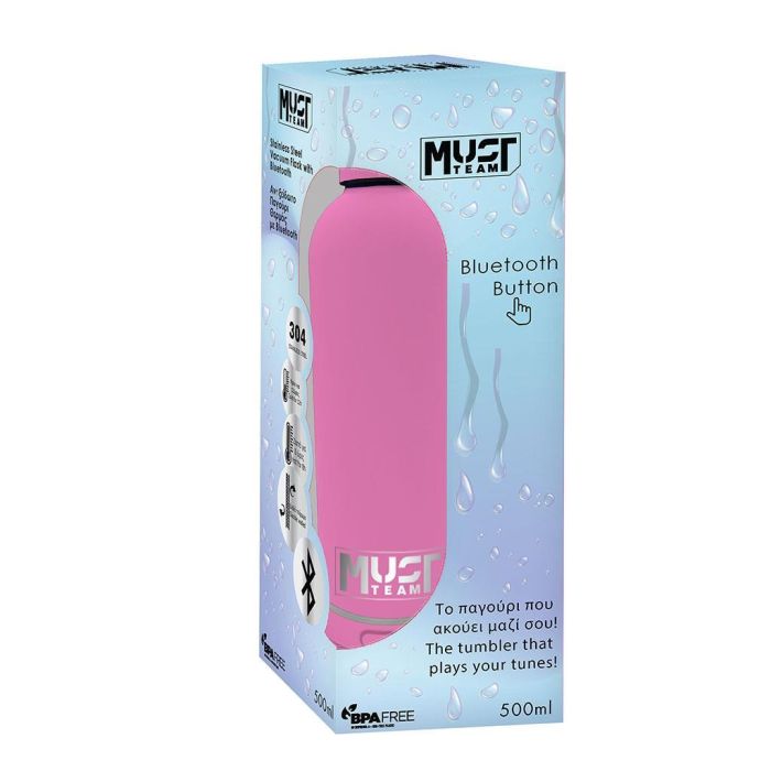 Must Παγούρι Θερμός Ανοξείδωτο Με Ηχείο Bluetooth Ροζ 500ml