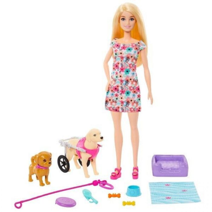 Mattel Barbie You Can Be Anything Doll with Puppies And Pet Wheelchair Playset HTK37