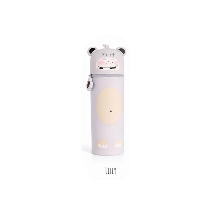 Lulubug Handmade Κασετίνα Βαρελάκι Κύλινδρος Σιλικόνης Μολυβοθήκη Lucky Animals Hippo Lilly