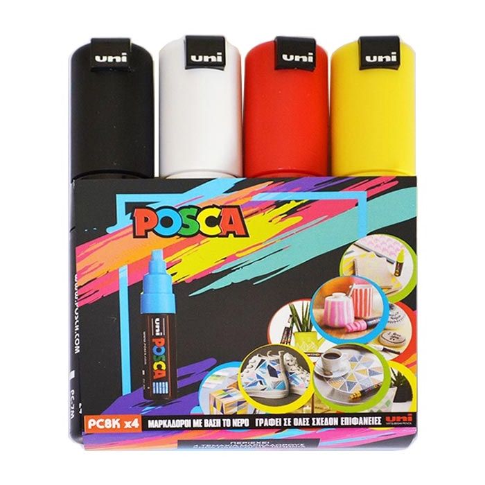 Uni Μαρκαδόροι Ζωγραφικής Posca PC-8K Σετ 4 Τεμ