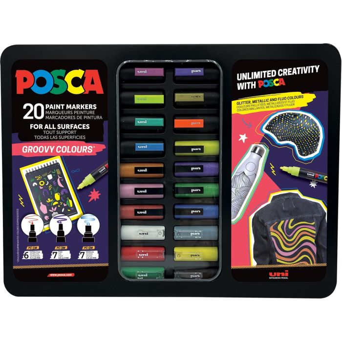 Uni Μαρκαδόροι Ζωγραφικής Posca Groovy Colours Metal Box Σετ 20 Τεμ
