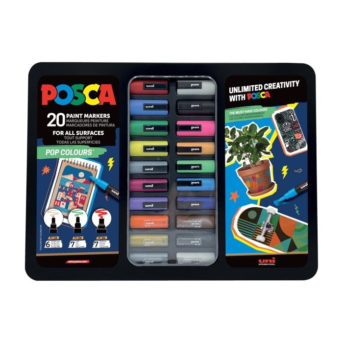 Uni Μαρκαδόροι Ζωγραφικής Posca Pop Colours Metal Box Σετ 20 Τεμ