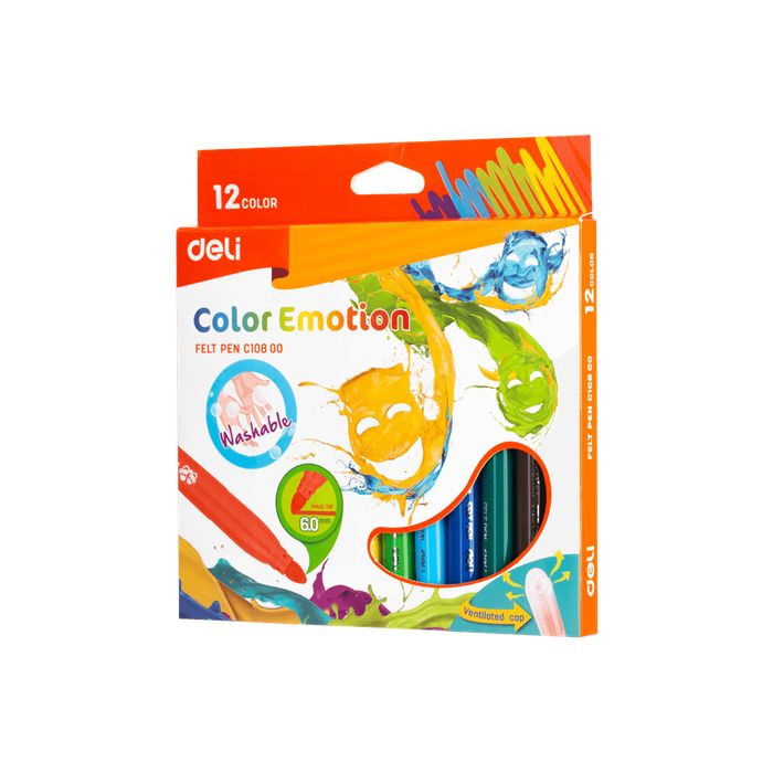 Deli Color Emotion Μαρκαδόροι Πλενόμενοι Ζωγραφικής Jumbo 6mm 12 Τεμ.