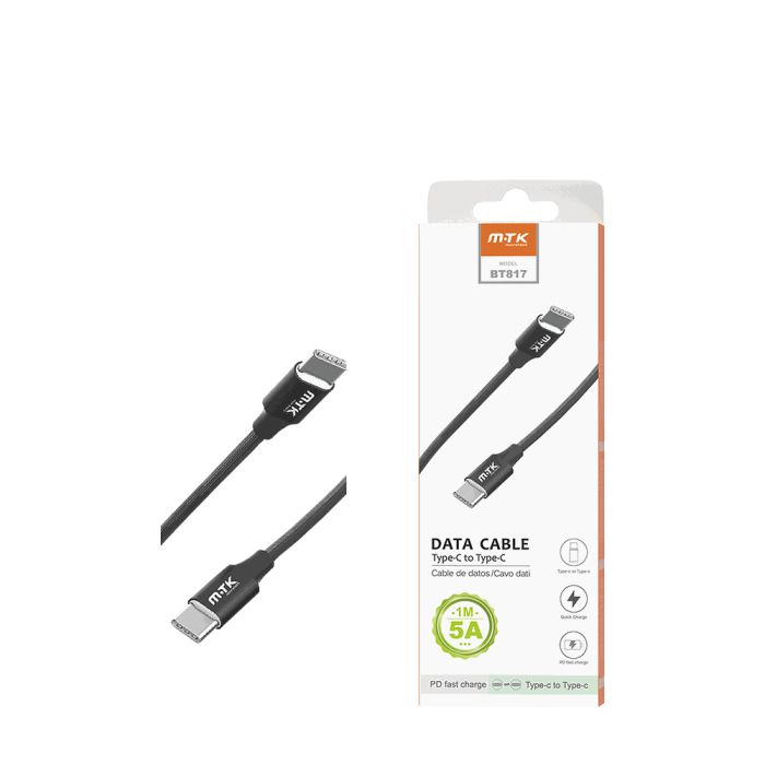 MTK Καλώδιο Type-C To Type C 5W 5Α/12V/2A 1m Black BT817