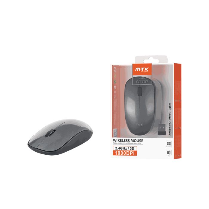 MTK Mouse Ποντίκι Ασύρματο Optical 3D 2.4GHz 800/1000/1600DPI GT707 Grey